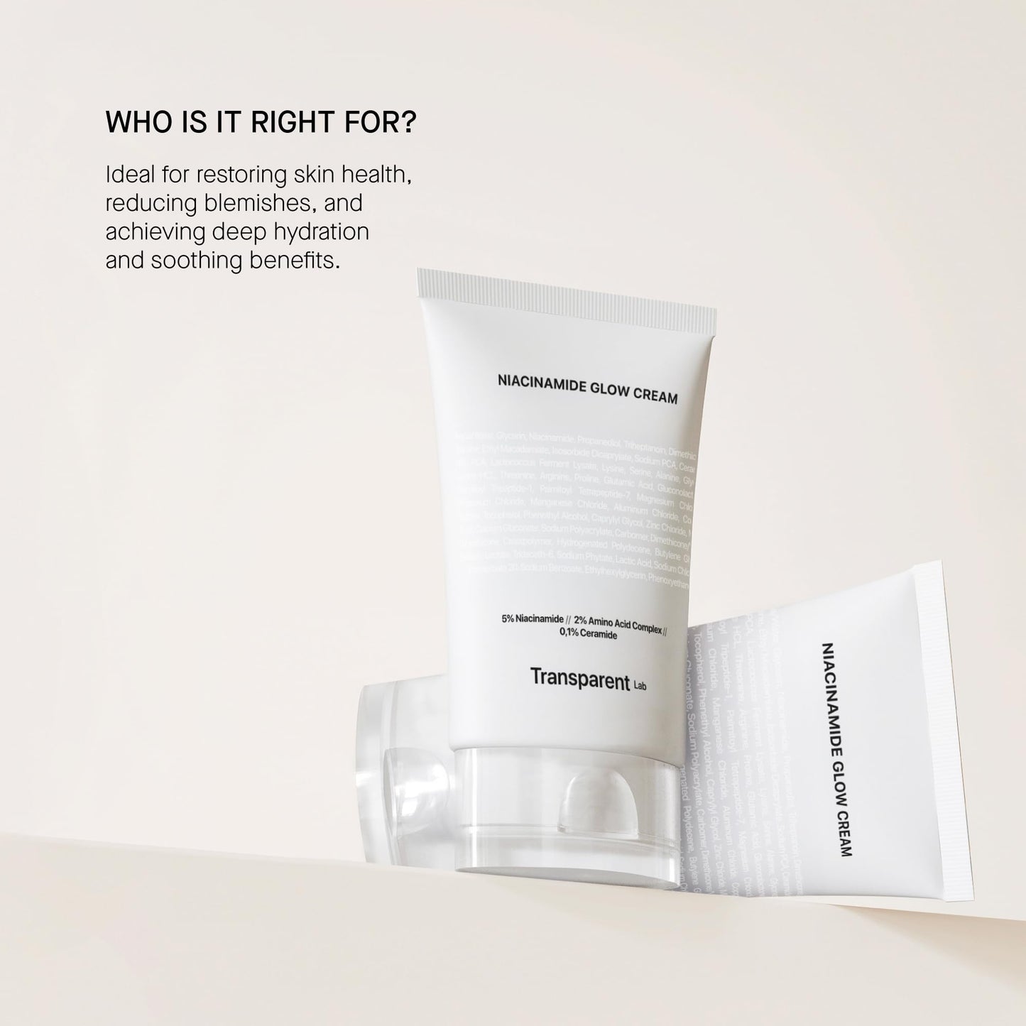 Transparent Lab Niacinamide Glow Cream Crema Facial Iluminadora 50 ml – Con 5% Niacinamida, Ceramidas y Aminoácidos, Hidratación Profunda, Unifica Tono, Ilumina y Refuerza la Barrera Cutánea