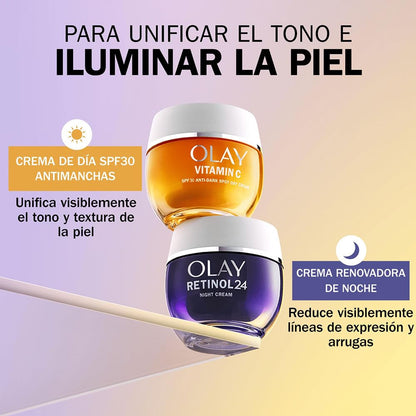 Olay Vitamin C Crema Facial de Día SPF30. Skincare Hidratante, Iluminador y Antimanchas con Protección Solar SPF30. Con Vitamina C y Niacinamida. Unifica e Hidrata. No Grasa, No Pegajosa. 50ml
