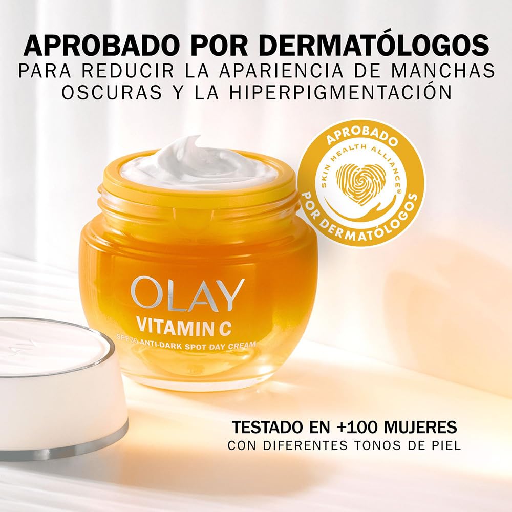 Olay Vitamin C Crema Facial de Día SPF30. Skincare Hidratante, Iluminador y Antimanchas con Protección Solar SPF30. Con Vitamina C y Niacinamida. Unifica e Hidrata. No Grasa, No Pegajosa. 50ml