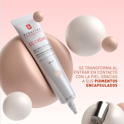 Erborian - CC Crème con Centella Asiática - Crema Facial Iluminadora de Alta Definición y Maquillaje - Protección Solar SPF 30 - Cosmética Coreana - Doré 15ml