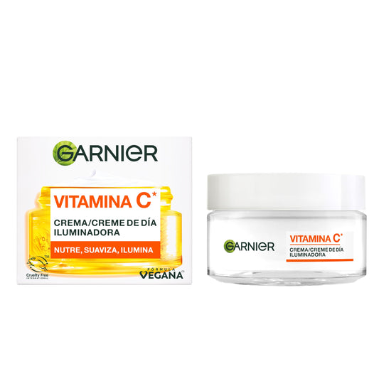 Garnier, Crema de Día Iluminadora con Vitamina C, Corrige líneas y Potencia la luminosidad en 24H, Fórmula Vegana, 50 ml
