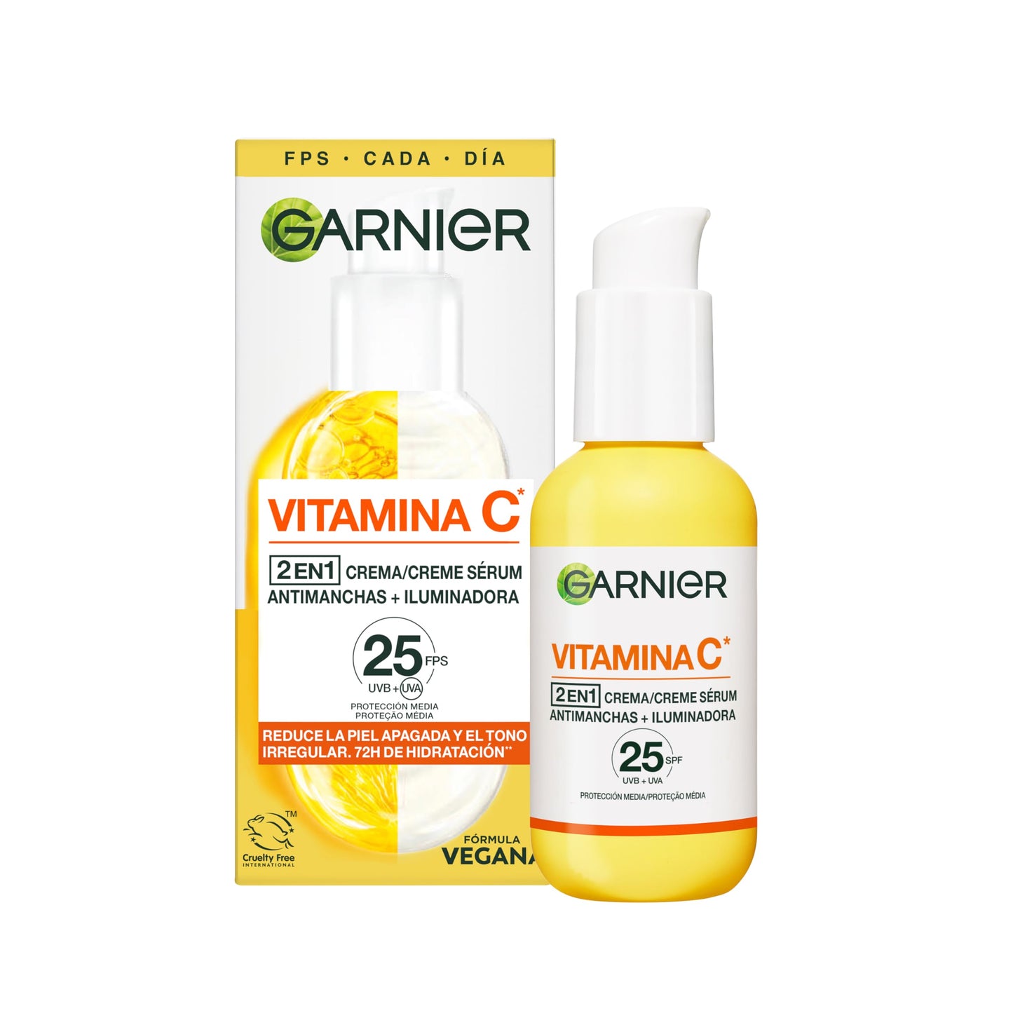 Garnier, Sérum Facial Iluminador y Anti Manchas 2 en 1, Con 20% Vitamina C y SPF25, No graso, Clínicamente probado, 50 ml